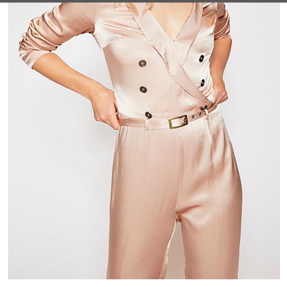 Free People I am a Woman Plunging Satin Jumpsuit